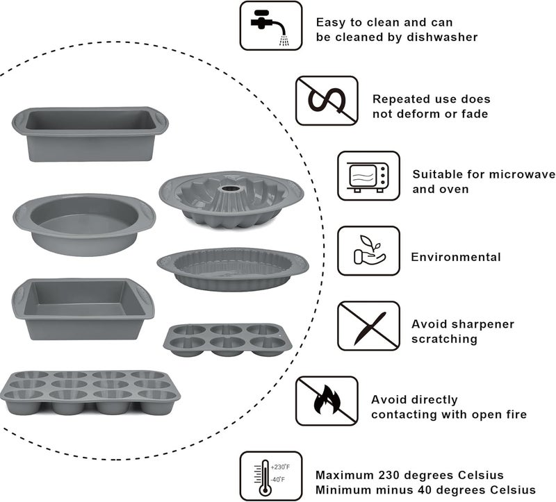 Aschef 9in1 Nonstick Silicone Baking Bundt Cake Pan Cookie Sheet Molds Tray Heat Resistant Bakeware Tools Kit for Muffin Loaf Bread Pizza CupcakeUtensil - Image 2